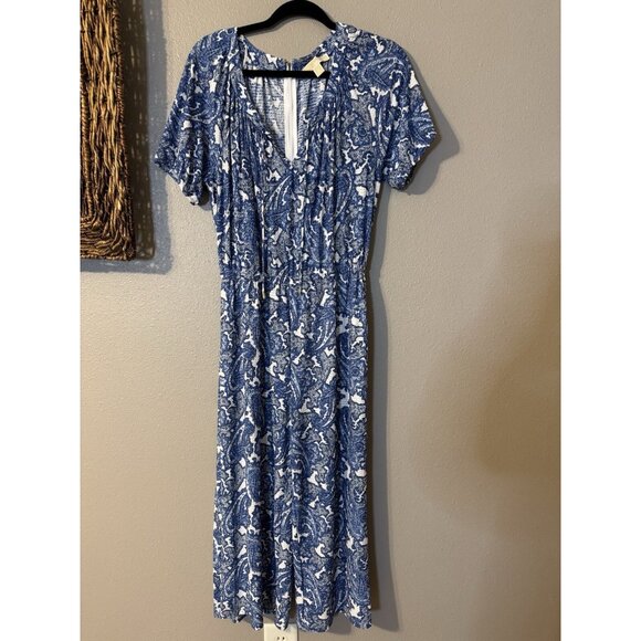 Michael Kors Jumpsuit Pants L Large Colorful Wide Leg Blue White Paisley $135 - Picture 4 of 11